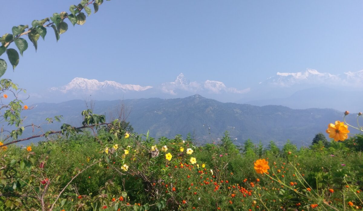 Blick auf die Berge von der Welt Frieden Stupa